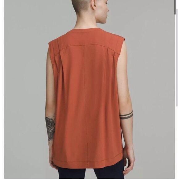 Lululemon Women Modal Pleated Shoulder Tank Top Red Rock Rust Orange Relaxed 14 - Picture 10 of 11